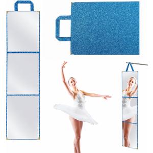 Foldable Acrylic Full Length Mirror with Handle, Blue, Tri-Fold