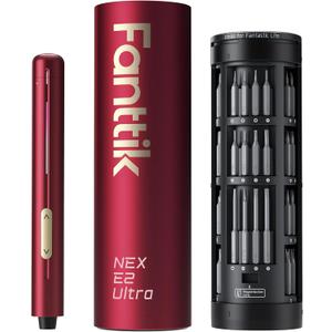 Fanttik E2 Ultra Mini Electric Screwdriver, Cordless Screwdriver, Max 0.6N.m, 50 Magnetic Bits, 5/ 32'' Hex, Magnetic Storage, Repair Tool for Electronics, Camera, Laptop, and PC Build (Red)