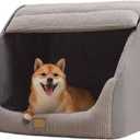 Large Dog House Indoor, Soft Plush Dogs Cave Bed Covered Pet Bed with Fluffy Washable Cushion, Portable Dog/Cat Pet Tent House for Small Medium Dogs (Grey, X-Large)