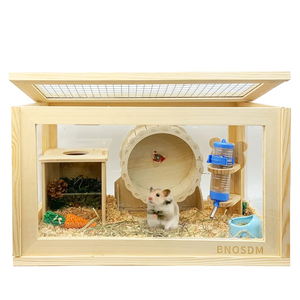 BNOSDM Wooden Hamster Cage and Habitats Transparent Small Animal Cages with Top Ventilation Syrian Dwarf Hamsters Mice Hutch Exercise Play House (19.6 x 11.8 x 11.8in)