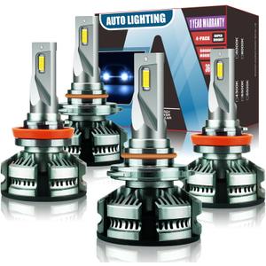 Fits for 2007-2015 Chevy Silverado 1500 2500HD 3500HD High Low Beam 9005 H11 Light Bulbs Combo H8 H9 Fog Lights 6000K White 40000LM, Plug-Play, Pack of 4