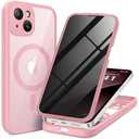 BERFY for iPhone 14 Case, Compatible with MagSafe, Built-in Privacy Screen Protector, Camera Protection, Shockproof Full Body Phone Case 6.1", Clear Pink