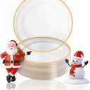 Goodluck 12 Inch Disposable Charger Plates Plastic, 92 Pack Plastic Clear Charger with Gold Rim, Gold Charger Plates for Dinner, Wedding, Party