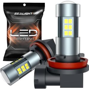 SEALIGHT H11 H8 H16 LED Fog Light Bulbs or DRL, Real 360 illumination Fog Bulbs, 6000K 400% Brightness Upgraded, H16 Front Fog Lamp,Non-polarity, Pack of 2, Plug&Play