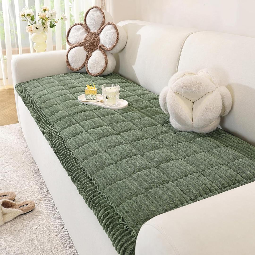 Couch Cover for Dogs Washable, Pet Couch Covers for Sofa, Soft Fuzzy Sectional Sofa Cover L Shape, Thick Couch Protector Pet Friendly, Paw Cart Dog Mat for Couches and Sofas (27.6" x 59", Green)