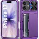 for iPhone 17 Wallet Case with Camera Cover, Card Holder (4-5 Cards), Military Grade Protection, Heavy Duty Shockproof Women Men Protective Phone Case for iPhone 17 6.3" 2025, Dark Purple