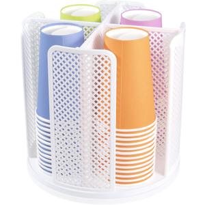 Rotating Paper Cup Dispenser with 4 Compartments, Disposable Coffee Cup Storage & Lid Holder for Countertops, Kitchen, Coffee Stations (White) (3-16oz Cups Rack)