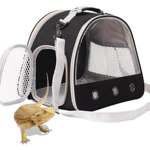 Bearded Dragon Travel Carrier,Lizards Carrier, Small Animal Travel Carrier for Sugar Glider Hedgehog Rat Parrot Bird Guinea Pig, Portable Guinea Pig Travel Bag for 2 (BLACK)