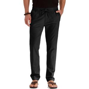 Sailwind Men's Drawstring Linen Pants Casual Summer Beach Loose Trousers (28, A05 Black)