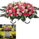 Wocst Headstone Flower Saddle,Large Artificial Cemetery Flowers for Grave Artificial Roses Daisy Saddle for Cemetery Headstone (Pink)