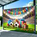 Nuxovilar Happy Birthday Banner - Large 71x43 Inch Stadium Soccer Party Backdrop with Garlands, Yard Sign, Birthday Decorations