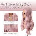 Pink Wigs for Women Long Wavy Wigs with White Highlight 28 inch Middle Part Curly Wig Natural Looking Synthetic Wigs Thick Soft Long Pink Wig Hair Replacement Wigs for Daily Party Costume Use