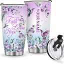 Jekeno Personalized Hummingbird 20oz Tumbler Custom Name Faith Hope Love Insulated Stainless Steel Travel Mug for Women Christian Religious Floral Gift Portable Coffee Cup Daily Travel Use