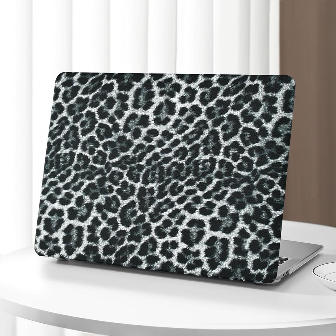 Compatible with MacBook Air 13 Inch Case2022 2021 2020 2019 2018 Release A1932 A2179 M1 A2337 Touch ID, Aesthetic Leopard Leather Plastic Hard Shell Case Transparent Keyboard Cover, Grey