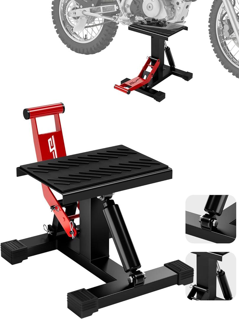 JFG RACING Motorcycle Dirt Bike Stand 1000Lbs Capacity Lift Jack Hoist Table Height Adjustable Lifting Stand Ideal for Dirt Pit Bike Repair&Maintainance,Dirt Bike Accessories (Red)