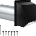 3 Inch Dryer Vent Cover Wall Vent Hood with Screen and Damper,Outdoor Dryer Vent Covers Outside Exhaust Vent Cover for Duct Air Ventilation,Wall Mount Extractor Vent Cap,Galvanized Steel,Black