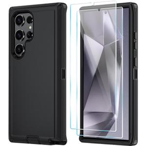 ONOLA Compatible with Samsung Galaxy S24 Ultra Case with HD Screen Protector, Heavy Duty Shockproof & Dropproof 3-Layer Cover Phone Case,Black