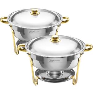 Chafing Dishes for Buffet 2 Pack, 6QT Round Chafing Dishes for Buffet [Elegant Gold and Silver Colors] Stainless Steel Chafing Dish Buffet Set for Any Party