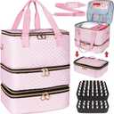 Nail Polish Organizer Bag Hold 84 Bottles(15ml/0.5 fl.oz), 3 Layers Nail Kit Supplies Organizer Bag Travel, Nail Organizers and Storage Case with Holder & Shoulder Strap, pink