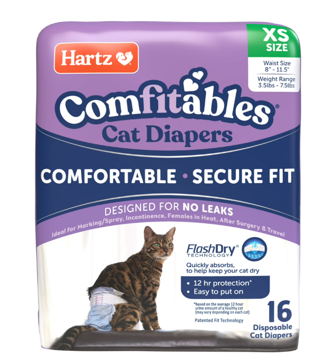 Hartz Comfitables Cat Diapers, Size XS 16 Count, Comfortable & Secure Fit, Easy to Put On