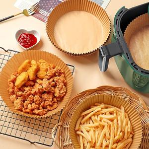 200pcs Air Fryer Disposable Paper Liner, NonStick Disposable Air Fryer Parchment Paper Liners, Baking Paper for Air Fryer OilProof, WaterProof, Food Grade Parchment（6.3" in Bottom, 8" on top）