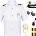 Kids Yacht Captain Sailor Costume for Boys Shirt Hat Accessories 6 Pcs Set Party Cosplay 7-8Years
