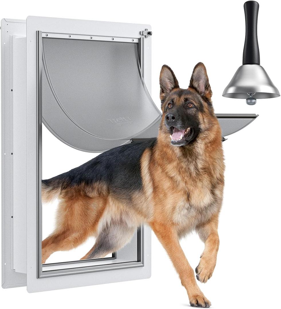 Dog Door for Wall - Steel Frame, Telescoping Tunnel & Double Food-Grade Silicone Flaps Pet Door, XL Dog Door with Secure Lock (Pets Up to 220 lbs), X-Large