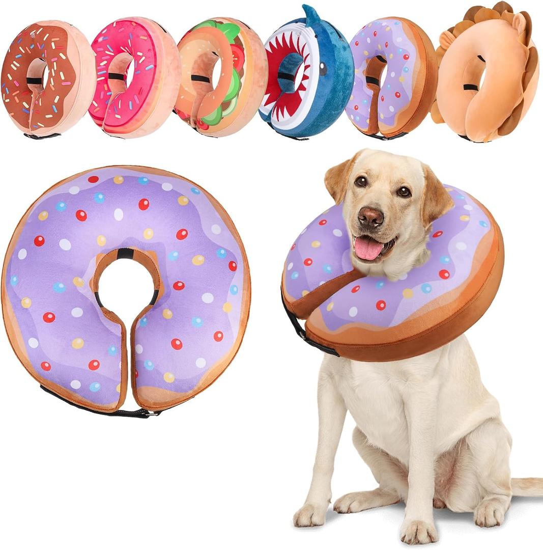 BEAUTYZOO Dog Cone Alternative After Surgery for Dogs, Soft Inflatable Cone Collar for Dogs Cats, Dog Neck Donut E Collar Dog Recovery Collar to Stop Licking, Purple Donut, L