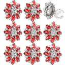 Knitgrip 8 Pcs Rhinestone Flower Button Covers for Women 30mm Clips Buttons Jewelry Clip Crystal Button for Crafting DIY Clothing(Red, Horse Eye)