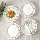 fMBB Round Appetizer Plate with Scalloped Edge Lace Rim, Set of 4, White 8 inch Ceramic Dessert Plates, Small for Cake Snack Side Dish, Microwave and Dishwasher Safe