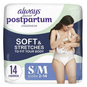Always Discreet Postpartum and Adult Incontinence Underwear for Women, Small/Medium, Maximum Protection, 14 Count