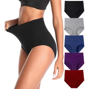Women's High Waist Cotton Underwear Stretch Briefs Soft Comfy Ladies Panties MultiPack (X-Large, Multicoloured01-5 Pack)