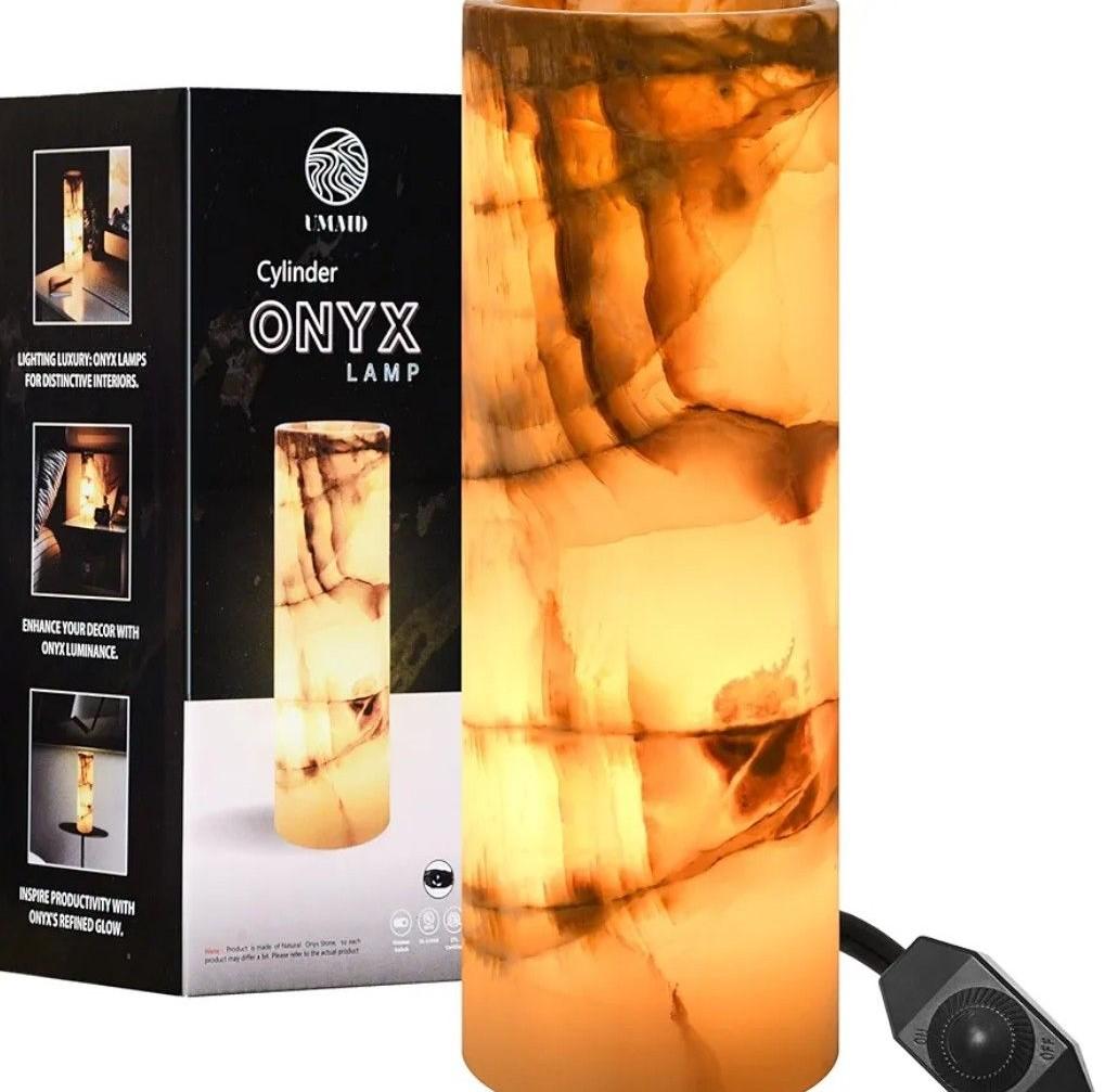 UMAID Handcrafted Onyx Marble Table Lamp, Each Lamp One-of-a-Kind with Natural Patterns, Warm Amber Glow, Dimmable Cord & Bulb, Modern Home Decor for Bedroom, Desk, Office, Living Room, or Bedside