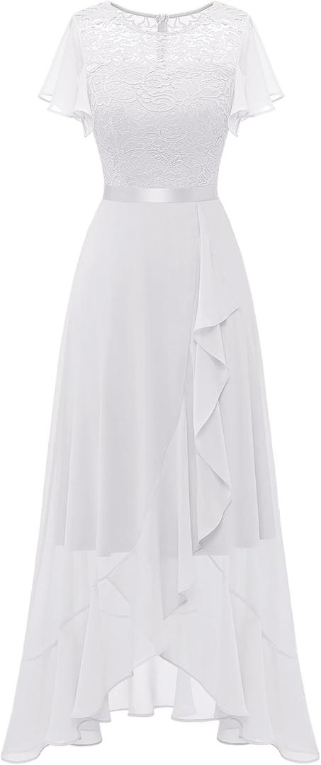BeryLove Formal Dresses for Women 2026 Wedding Guest with Slit Cocktail Elegant Lace Long Prom Dress (White, L)
