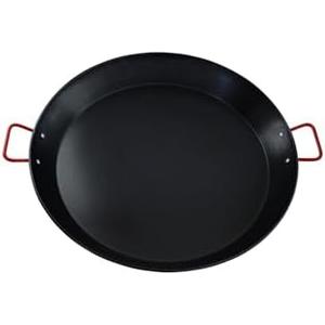 IMUSA USA 10" Carbon Steel Coated Nonstick Paella Pan, Black, Red Handles