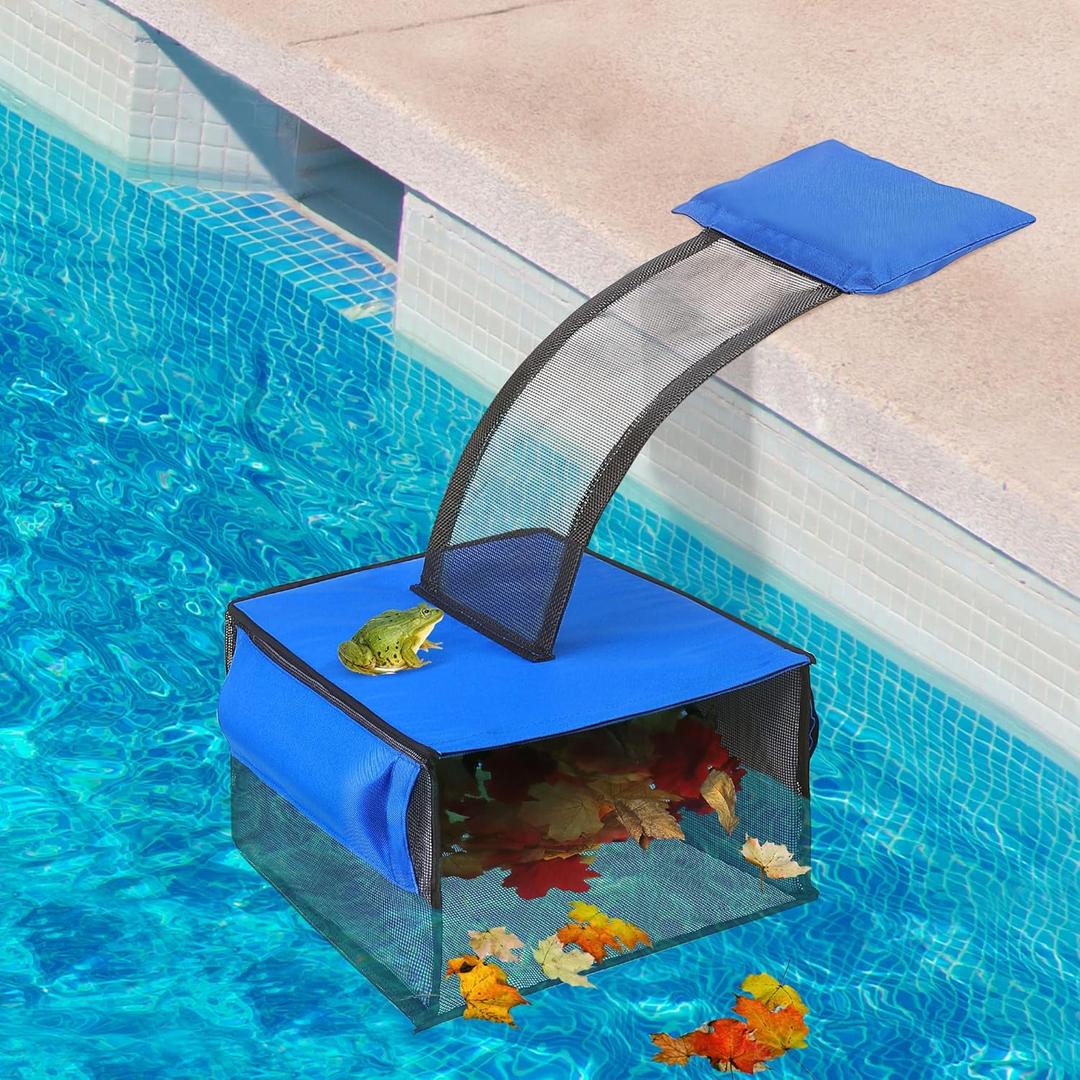2 IN 1 Pool Leaf Catcher with Animal Saving Escape Ramp, Floating Leaf Net Skimmer Cleaner for Pool Surface Cleaning, Pool Critter Escape Ramp Accessories Above Ground Pool Leaf Skimmer(Wing Style)