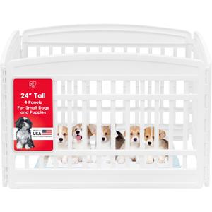 IRIS USA Dog Playpen 24" 4-Panel Puppy Playpen, 35 x 35 x 24, Puppy Fence, Dog Playpen, Dog Play Pen Indoors, Pet Fence, Puppies/Small Dogs, White