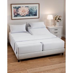 Split Queen Sheets - Easy-Fit, Wrinkle-Resistant, Designed for Split Queen Mattress – Split Queen Sheets Sets Fits 14" to 16" Deep Pockets – Premium Extra Soft, Queen Split Fitted Sheet Set – White