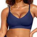 OEAK Womens Seamless Bra Support V Neck Bralettes Adjustable Wireless Padded Comfort Bras Adjustable Basic Everyday Bras Navy Blue 3XL