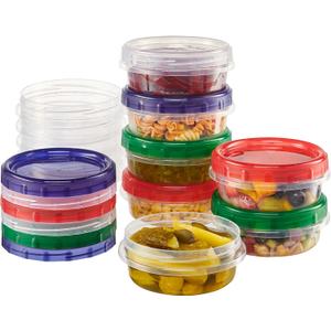 8 ounce Plastic Food Storage Containers with colored Twist Top Lids Reusable Leak Proof Deli Containers for Freezer Storage Meal Prep (12)