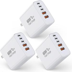 3 Pack Apple 17 Pro Max Charger Fast Charging, PD 60W 5 in 1 Multiport USB C Wall Charger Block Fast Charging, iPhone 16 Plug Cube Quick Charge for iPhone17 Air/16/16e/16 Pro/15Pro Max/14/13/12/11/iPad