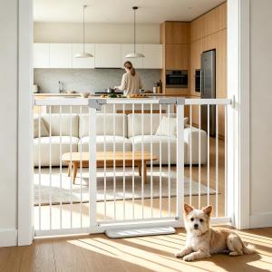 54.7"-60.2" Extra Wide Baby Gate for Doorways Hallways, 30 in Tall Dog Gates with Door No Drill, Auto Close Child Safety Gate for Pet Kid Doggie Cat Proof, Large Long Dog Barrier Indoor House, White