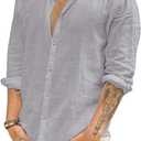 Jekayi Button Down Shirts for Men Casual Long Sleeve Regular Fit Cotton Beach Shirts, Size L, Gray