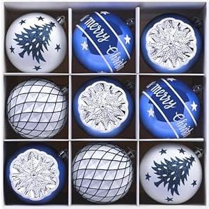 SHareconn 100MM/ 4 Inch 9PCS Large Christmas Balls Ornaments, Shatterproof Plastic Hanging Big Baubles Set for Xmas Tree Decoration Holiday Party Wedding Decorations with Hook, Blue and White