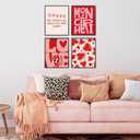 Locomiss Coquette Pink Valentine's Day Wall Art Prints, Trendy Red Pink Love Heart Art Posters, Sweet Love You More Wall Decor Posters For Home Living Room Bedroom, Set of 4 (8x10 Unframed)