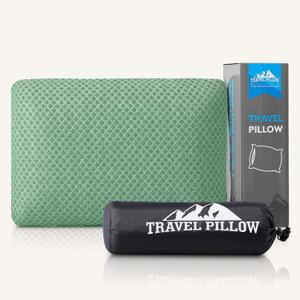 Travel Pillow Memory Foam Pillows, Camping Pillow-Compressible Medium Firm, Breathable Cover, Ideal Backpacking Hiking, Bed Pillows, Airplane and Car (Green, M) (M-17.7*11.8in)