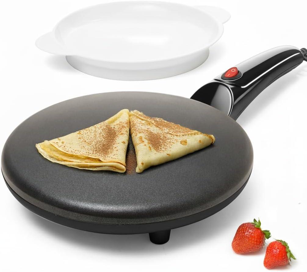 Moss & Stone Electric Crepe Maker  8 Portable Crepe Pan Nonstick with Dipping Plate, Auto Shut-Off, On/Off Switch, Even Heating & One Automatic Temperature Control  Compact Crepe Maker (8 Inch Corded, Black)