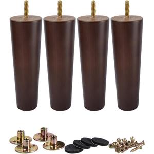 La Vane 6 inch Solid Wood Furniture Legs (15cm) - Walnut Finish Tapered Replacement Feet with 5/16 inch Thread & Mounting Plates - Set of 4 for Sofa, Couch, Cabinet, Ottoman