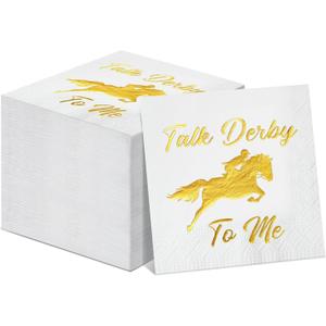 Pasimy 100 Pieces Talk Derby to Me Napkins Bulk Derby Day Cocktail Napkins Decorative Horse Racing Party Napkins for Horse Race Run for the Roses Party Decoration Supplies (Foil)