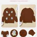 MYHALF Halloween Sweatshirts Women Colorful Sequin Ghost Graphic Pullover Shirt Halloween Witch Crewneck Sweater (Small, Brown)